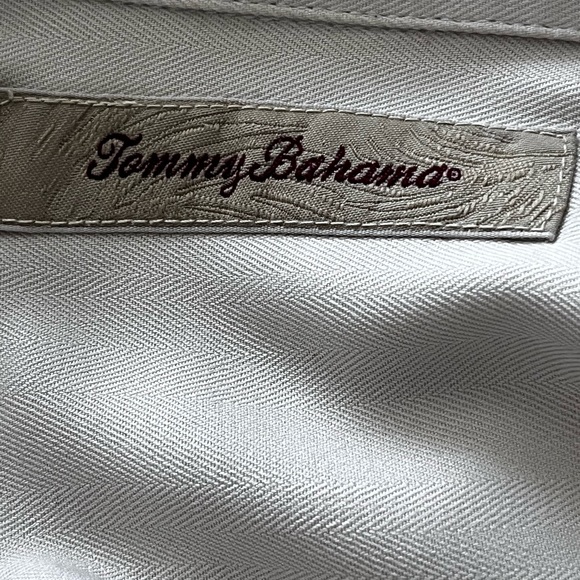 TOMMY BAHAMA XXL 100% Silk Button Up Shirt Floral Damask Prt Ivory Short Sleeve - Picture 9 of 11